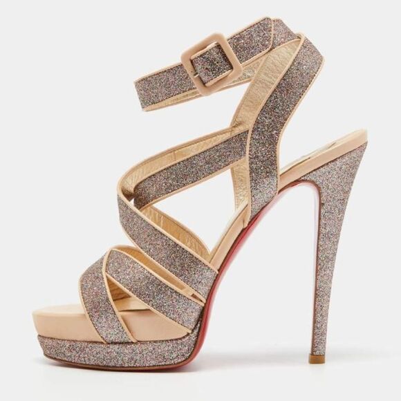 Authentic Christian Louboutin Multicolor Glitter Straratata Platform Sandals - Picture 3 of 16